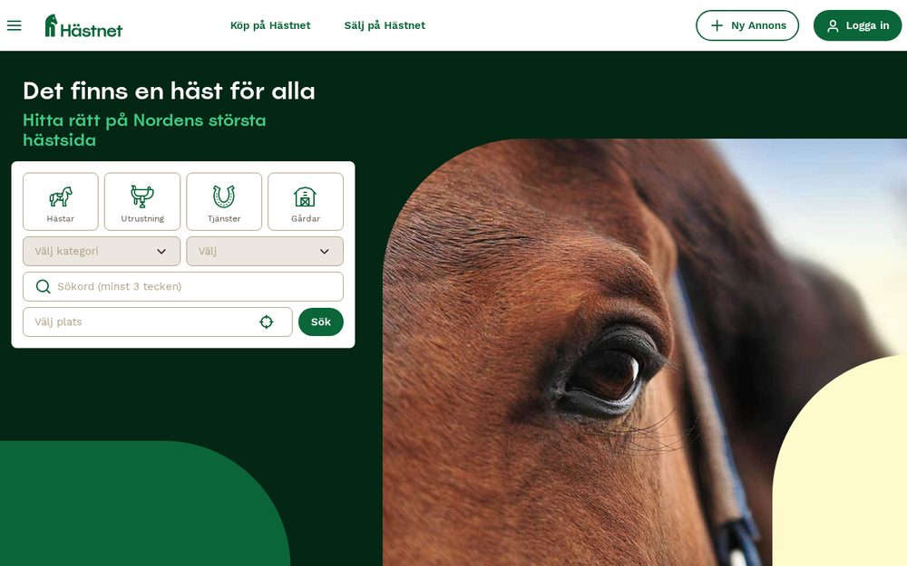 Hästnet homepage, our marketplace in Sweden
