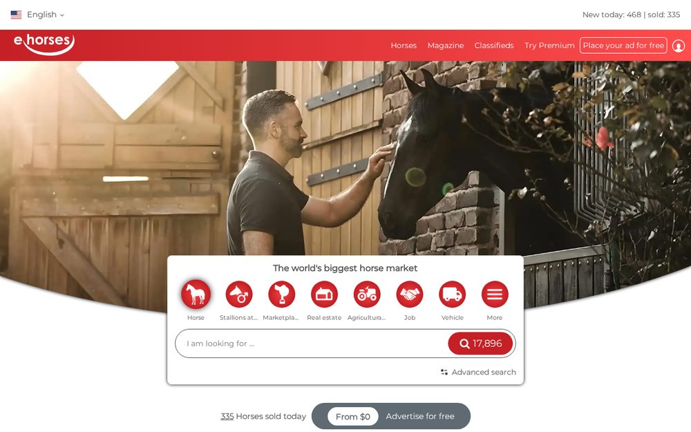 ehorses homepage, our marketplace in Global
